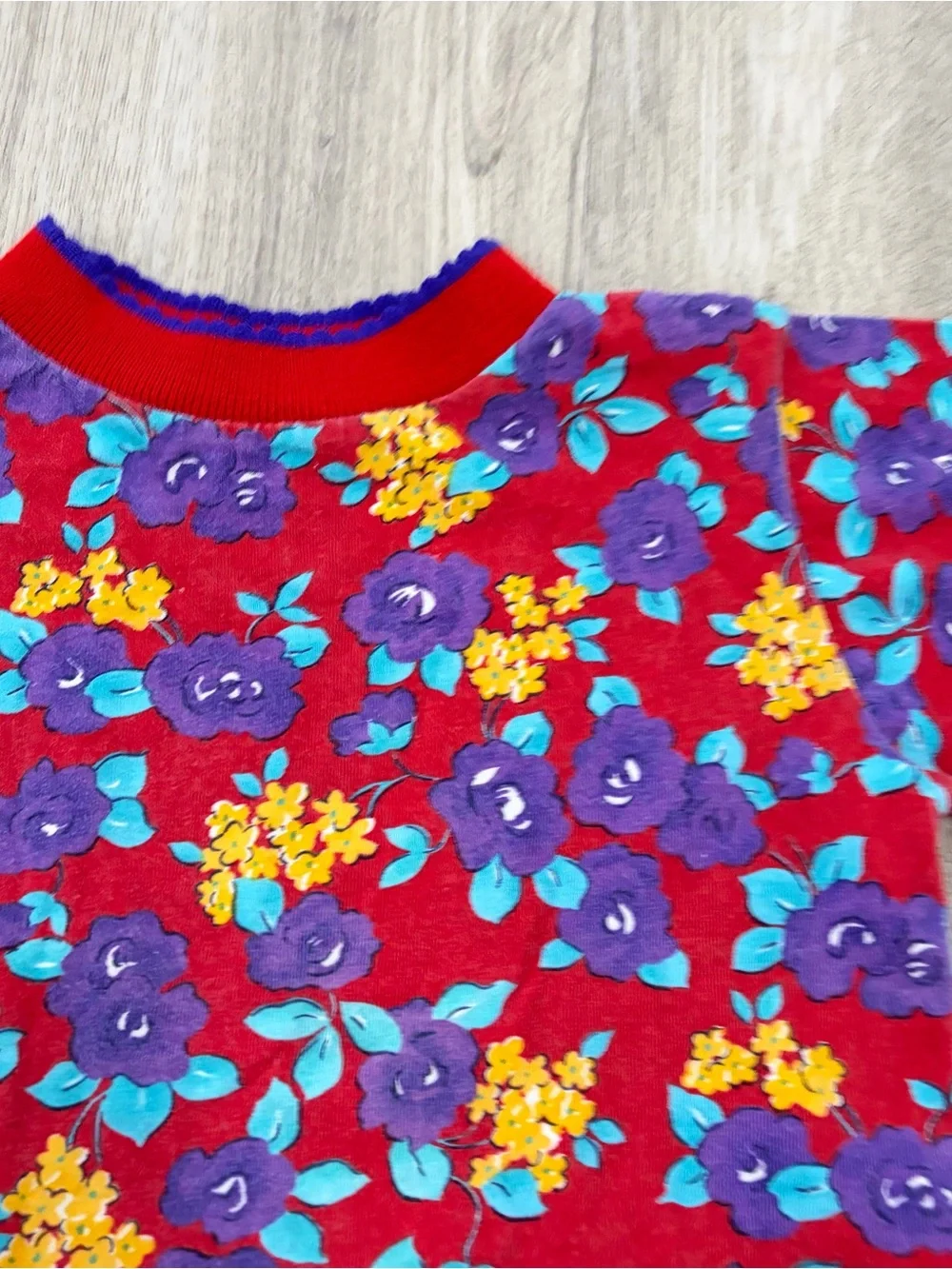 Vintage 90s Girls Floral Mockneck Long Sleeve Shirt Top Red Canoli Size 6